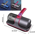UV mite vacuum cleaner dimensions 22.5cm x 13.4cm x 12.2cm shown in pink and blue color options