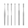 Stainless steel ear pick tools arranged in a row