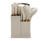 19PCS kitchen set cream white with storage block and silicone utensils