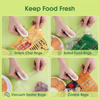 Keep food fresh – works on snack chip bags, salad bags, vacuum sealer bags, cookie bags