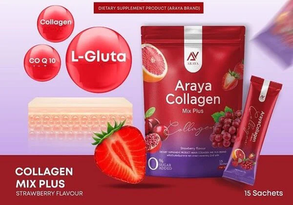 Araya Collagen Mix Plus – Strawberry Flavour – 30 Sachets (300g)