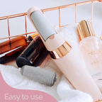 Electric foot file easy to use lifestyle shot with skincare products