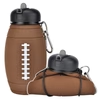 Rugby ball collapsible water bottle brown with carabiner clip and drinking spout