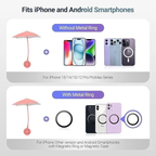 Mini phone umbrella sunshade – pink color, front and hand-held view