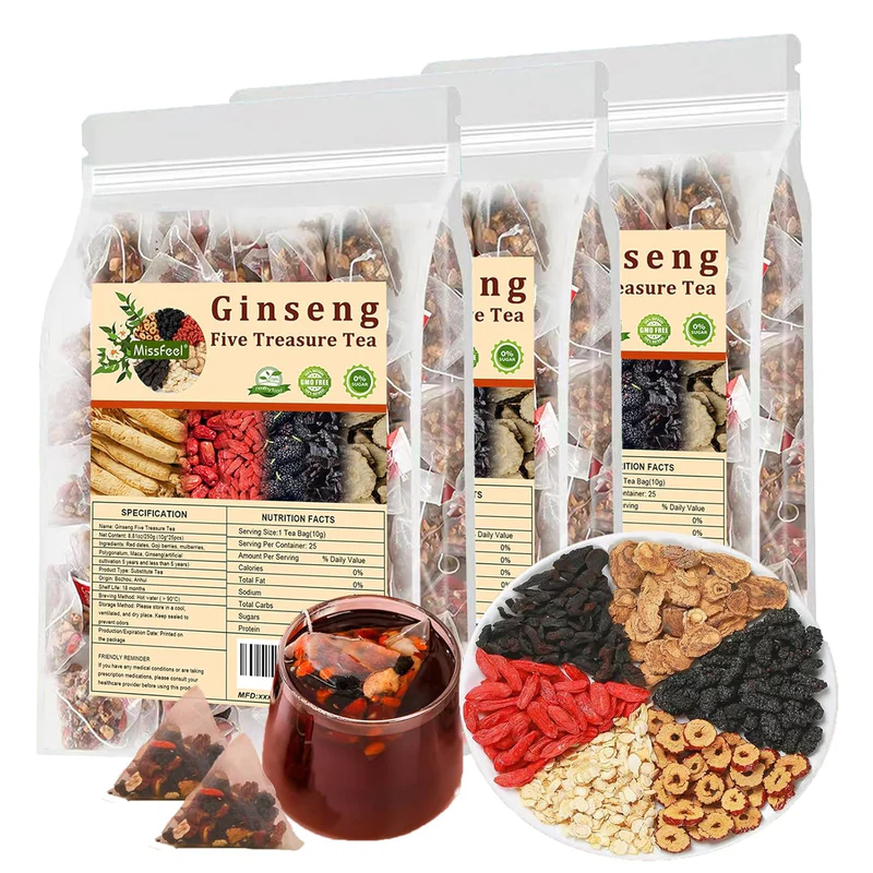 Ginseng Five Treasure Tea – Chinese Herbal Wellness Tea Bags