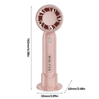 Mini fan dimensions – 162mm x 53mm x 63mm, pink color with base