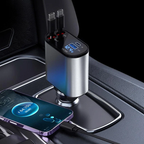 4-in-1 retractable car charger in car cup holder charging phone with LED voltage display