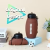 Rugby ball water bottle original design brown textured surface with sports accessories